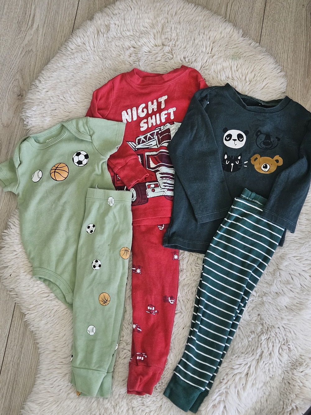 Carter's Bundle 3 Toddler Boy Pajamas Sleepwear Sets Fire Truck Sports Animals